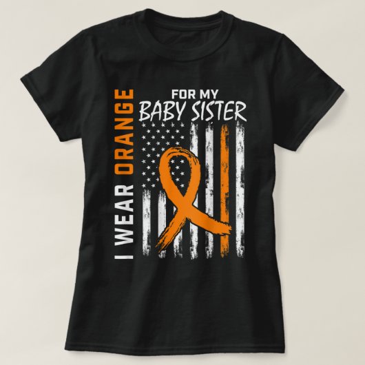 Orange Ribbon Baby Schwester Leukemia Warnhinweis T-Shirt (Design vorne)