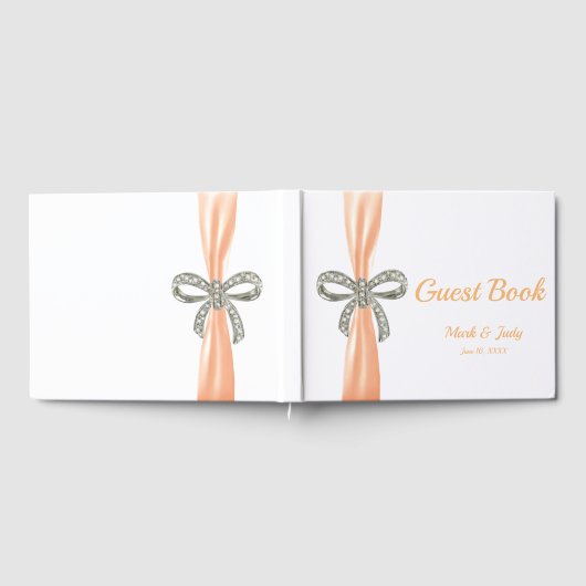 Orange Ribbon Diamond Bow Wedding Guestbook Gästebuch (Voll)
