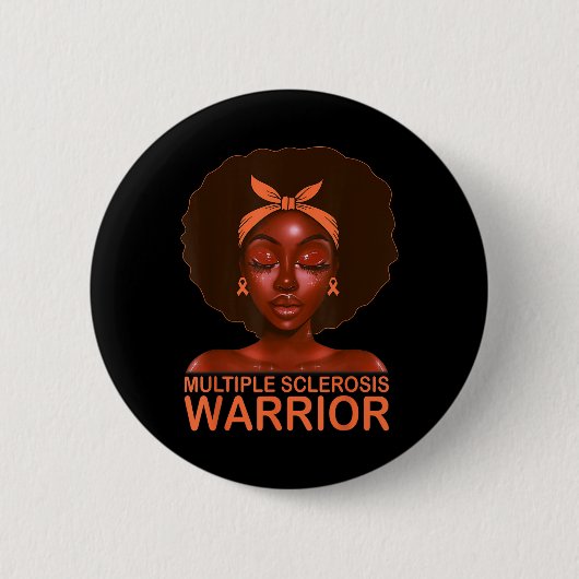Orange Ribbon Frau Awareness Warrior Black Afro Button (Vorderseite)