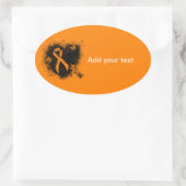Orange Ribbon Grunge Herz Ovaler Aufkleber (Tasche)