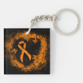Orange Ribbon Grunge Herz Schlüsselanhänger (Rückseite)