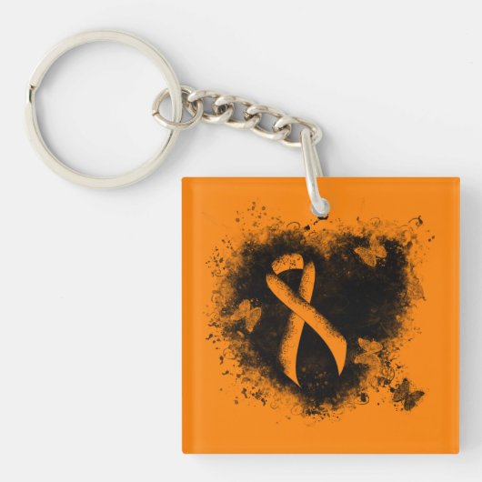 Orange Ribbon Grunge Herz Schlüsselanhänger (Vorderseite)