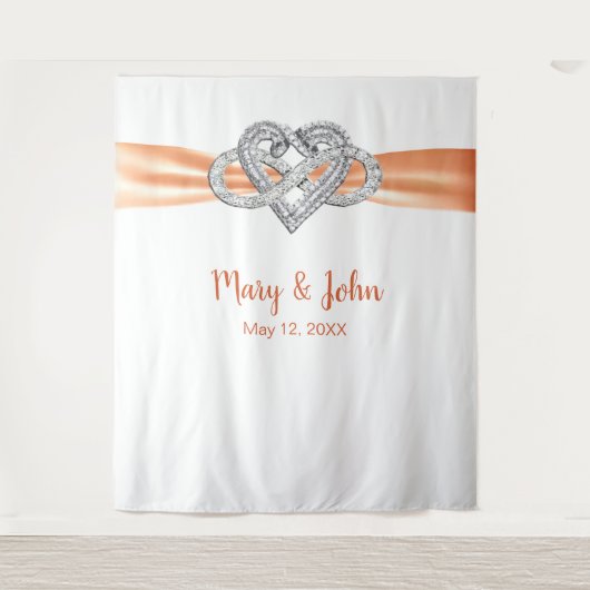Orange Ribbon Infinity Heart Wedding Background Wandteppich (Vorderseite)
