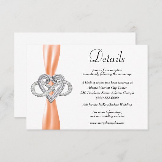 Orange Ribbon Infinity Heart Wedding Details Begleitkarte (Vorne/Hinten)