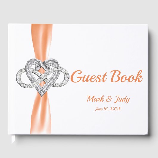 Orange Ribbon Infinity Heart Wedding Guestbook Gästebuch (Vorderseite)