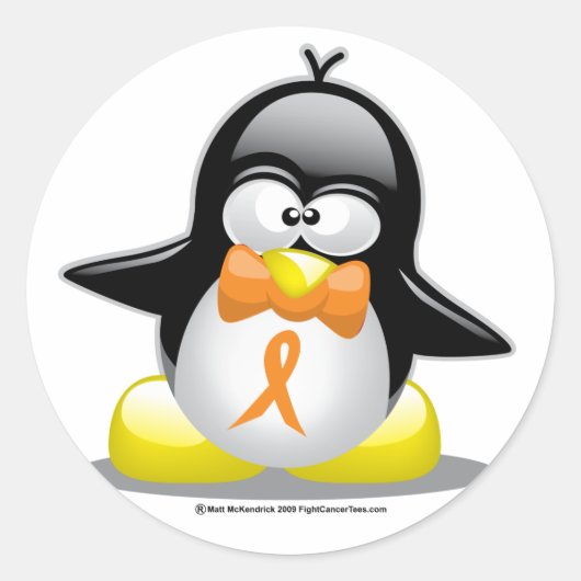 Orange Ribbon Penguin Runder Aufkleber (Vorderseite)