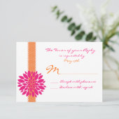 Orange Ribbon Pink Blume Hochzeit RSVP Replik Kart (Stehend Vorderseite)