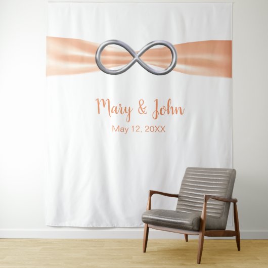 Orange Ribbon Silver Infinity Wedding Background Wandteppich (Beispiel)