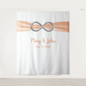 Orange Ribbon Silver Infinity Wedding Background Wandteppich (Vorderseite)