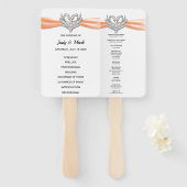 Orange Ribbon Silver Swan Wedding Program Fans Fächer (Vorne und Hinten)