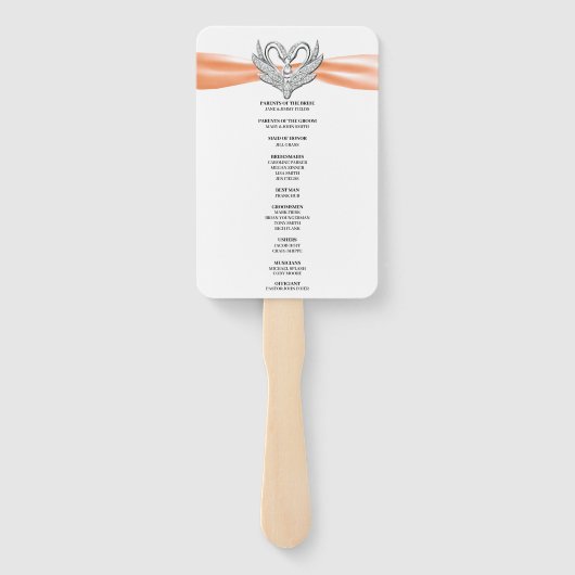 Orange Ribbon Silver Swan Wedding Program Fans Fächer (Rückseite)