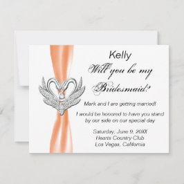 Orange Ribbon Silver Swans Bridesmaid Card Einladung