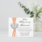 Orange Ribbon Silver Swans Bridesmaid Card Einladung (Stehend Vorderseite)