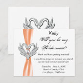 Orange Ribbon Silver Swans Bridesmaid Card Einladung (Vorne/Hinten)