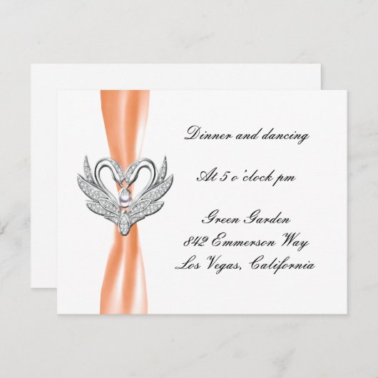 Orange Ribbon Silver Swans Empfang Card Einladung (Vorne/Hinten)