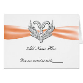 Orange Ribbon Silver Swans Falttable Platzkarte