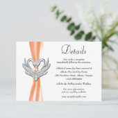 Orange Ribbon Silver Swans Hochzeitdetails Begleitkarte (Stehend Vorderseite)