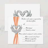 Orange Ribbon Silver Swans Response Card RSVP Karte (Vorne/Hinten)