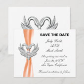 Orange Ribbon Silver Swans Save the Date Card Einladung (Vorne/Hinten)