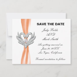 Orange Ribbon Silver Swans Save the Date Card Einladung
