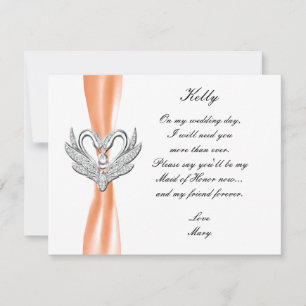 Orange Ribbon Silver Swans Trauzeugin Card Einladung