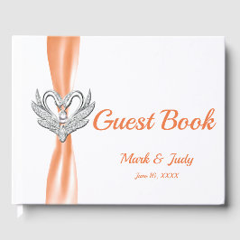 Orange Ribbon Silver Swans Wedding Guestbook Gästebuch