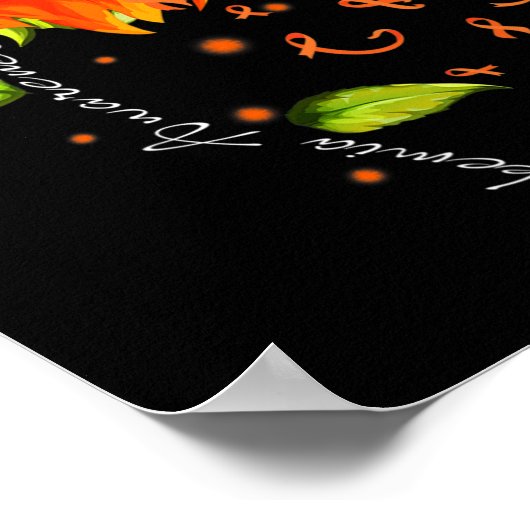 Orange Ribbon Sonnenblumen Butterfly Leukämie Awar Poster (Ecke)