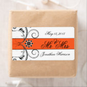 Orange Ribbon Wedding Mr. Water Bottle Labels (Insitu)