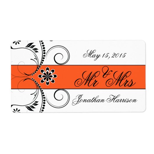 Orange Ribbon Wedding Mr. Water Bottle Labels (Vorne)