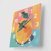 Orange Risograph Quadratische Wanduhr (Winkel)