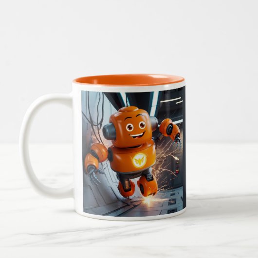 Orange Robot Buddy Tasse - Futuristischer Trinkbeh (Links)