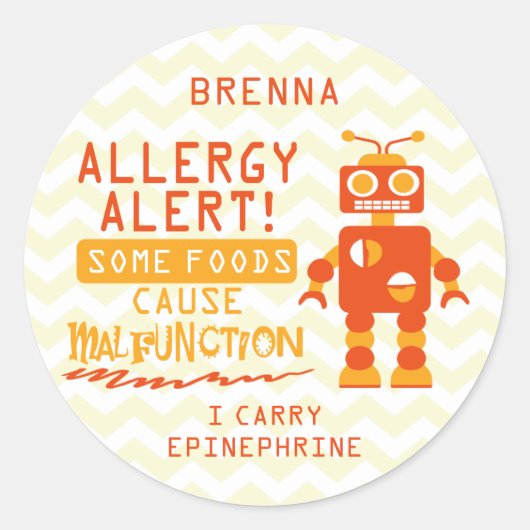 Orange Robot Food Allergy Alert Stickers (Vorderseite)