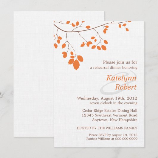 Orange Romance Probe Dinner Einladung (Vorne/Hinten)