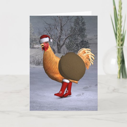Orange Rooster Santa Claus Feiertagskarte (Vorderseite)