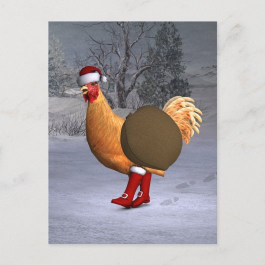 Orange Rooster Santa Claus Feiertagspostkarte (Vorderseite)