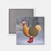 Orange Rooster Santa Claus Magnet (Vorderseite/Rückseite)