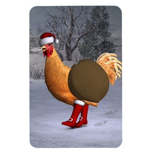 Orange Rooster Santa Claus Magnet (Vertikal)