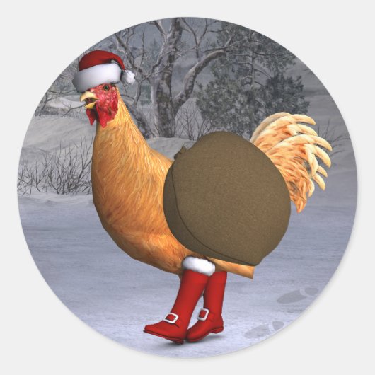 Orange Rooster Santa Claus Runder Aufkleber (Vorderseite)