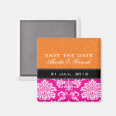 Orange rosa Damast-Save the Date Magnet (Vorderseite/Rückseite)