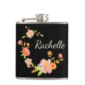 Orange/rosa Floral Custom Monogram Flask Flachmann (Vorderseite)