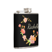 Orange/rosa Floral Custom Monogram Flask Flachmann (Rechts)