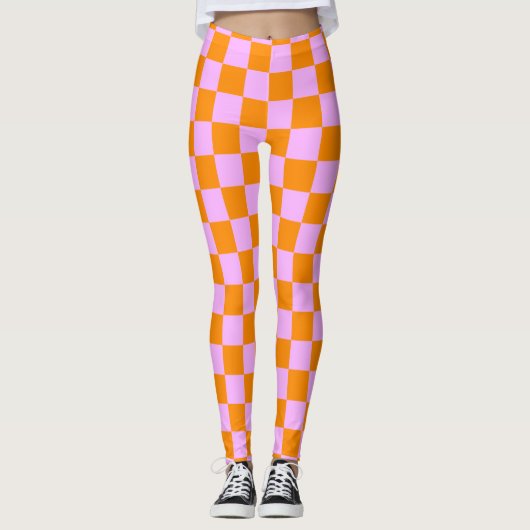 Orange + Rosa Karo Prüfpappe Leggings (Vorderseite)