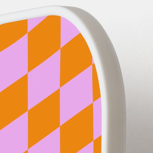 Orange + Rosa Karo Prüfpappe Pickleball Schläger (Linke Seite)