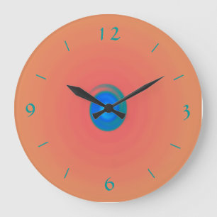 Orange/rosa mit Aqua/Blue Center >Wall Clock Große Wanduhr