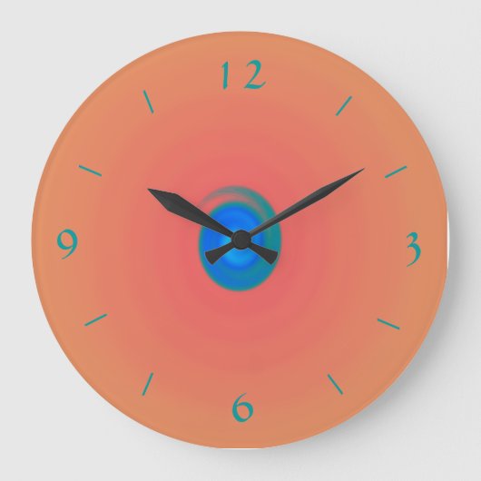 Orange/rosa mit Aqua/Blue Center >Wall Clock Große Wanduhr (Vorderseite)
