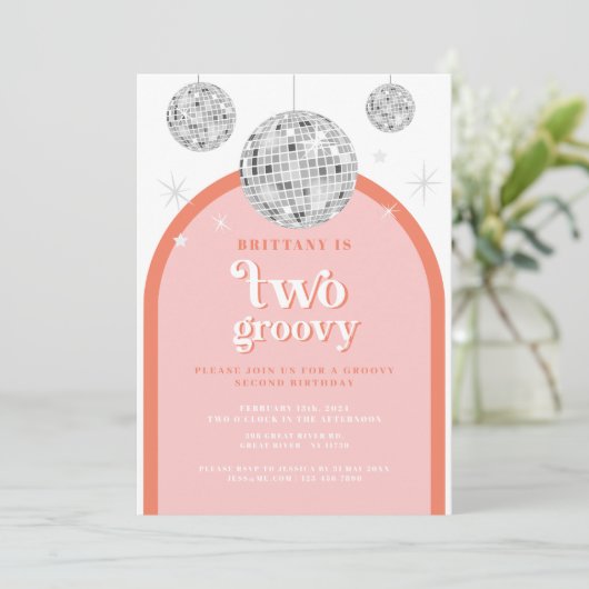 Orange Rosa Retro Disco Arche Einladung (Stehend Vorderseite)