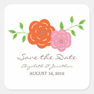 Orange rosa Save the Date Aufkleber im Blut