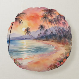 Orange rosa Sonnenuntergang tropische Palmen am St Rundes Kissen