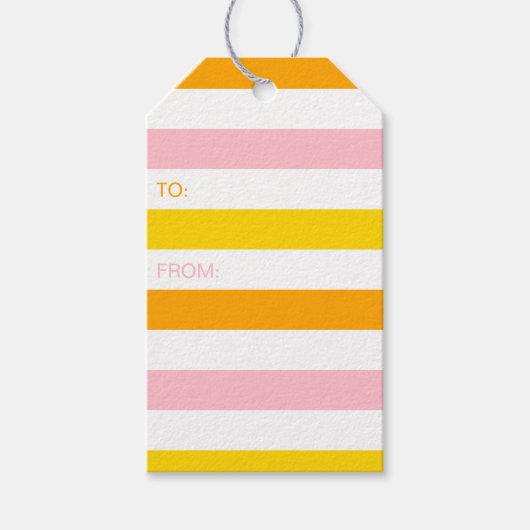Orange, Rosa und Gelb Streifen Geschenkanhänger (Vorderseite)