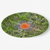 Orange Rose auf Grün elegant Pappteller (Schrägansicht)